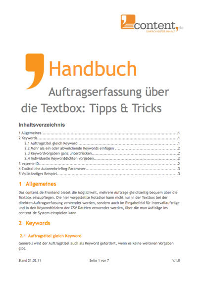 Texte kaufen: Beauftragung über die Textbox von content.de