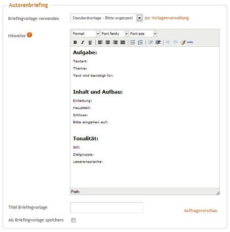 Autorenbriefing im content.de System