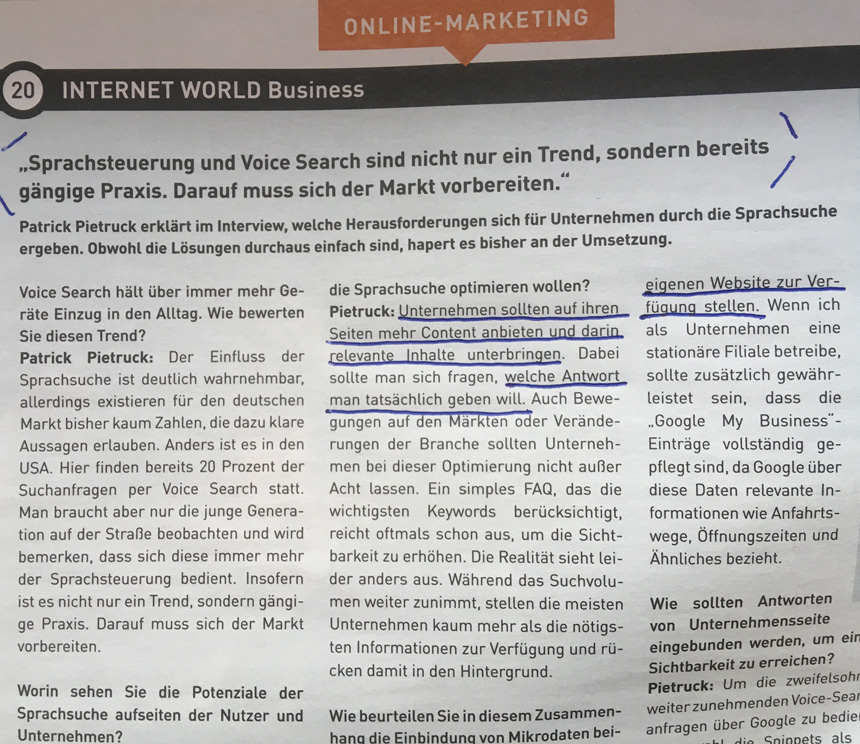 Voice Search, Thema in der Internet World Business Ausgabe 18 vom 11. September 2017 